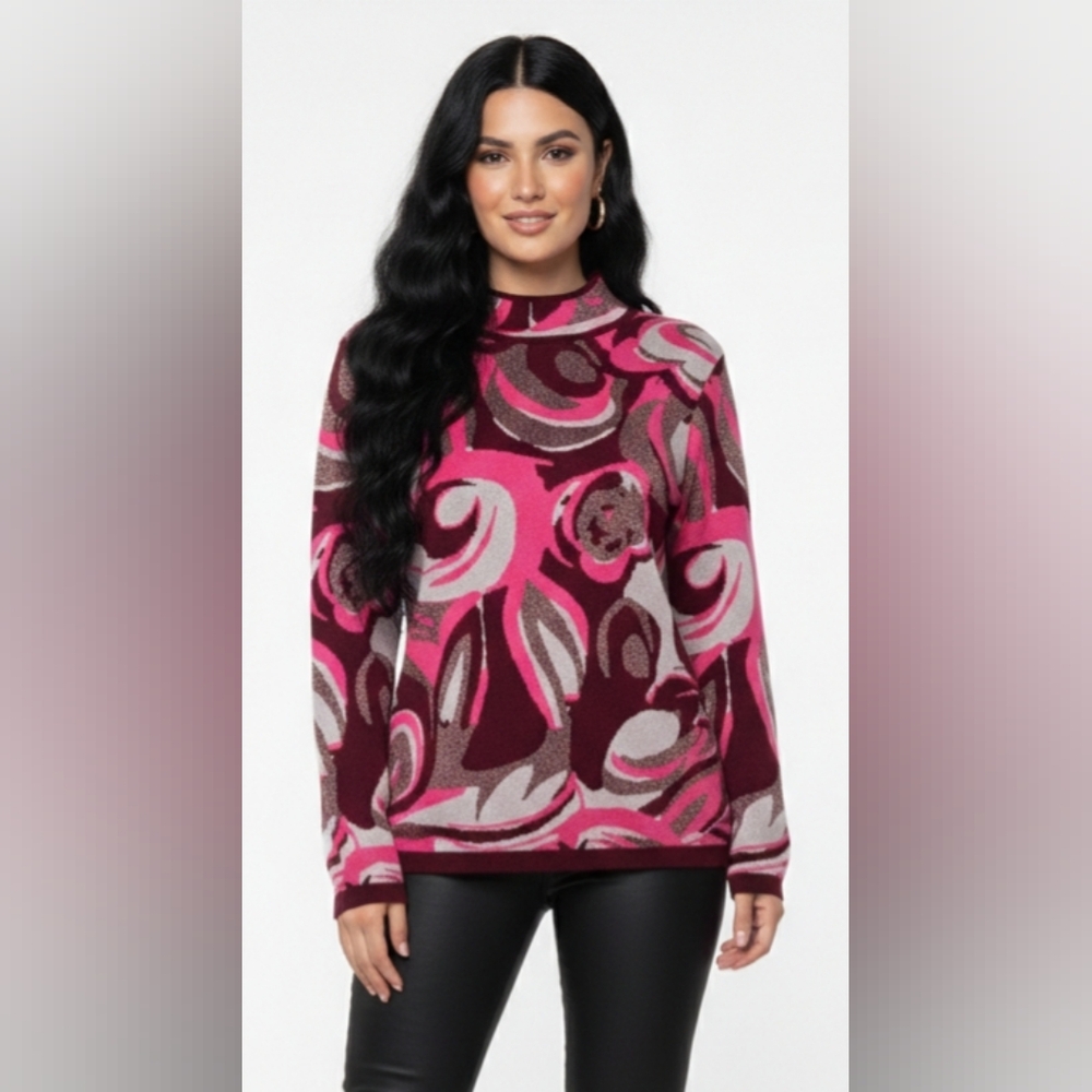 Boston Proper Vibrant Pink and Burgundy Cowl Sweater Size S